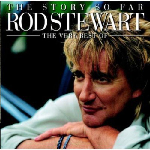 "CD cover featuring Rod Stewart with blonde hair, wearing a white shirt and bracelets."