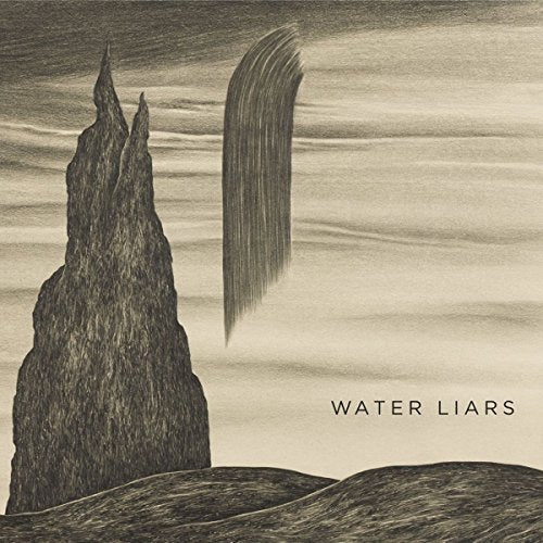 "Album cover art featuring a dark, rocky landscape with a waterfall and the text 'Water Liars'."