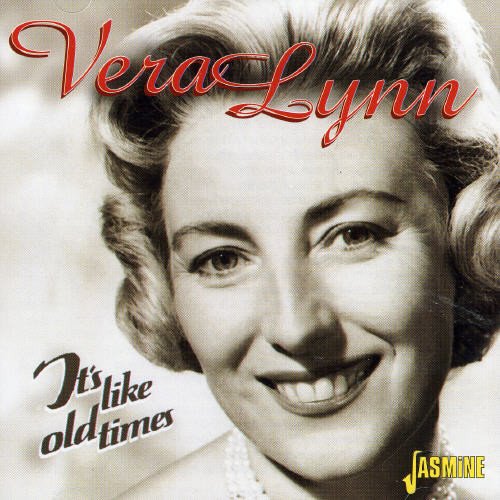 Black and white photo of Vera Lynn smiling, with red text "Vera Lynn" at the top.