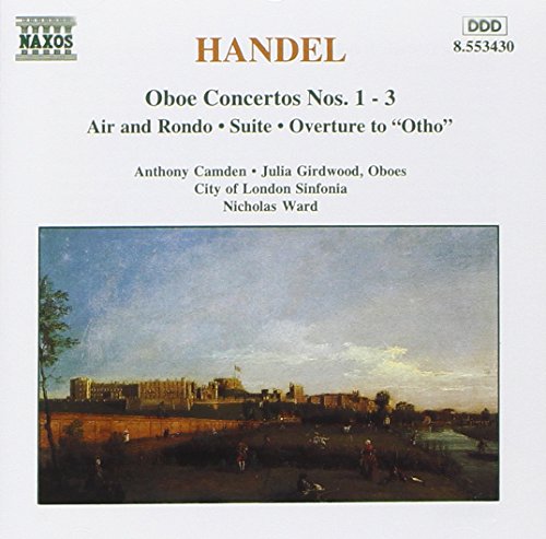 CD cover featuring a landscape painting and text about Handel's oboe concertos.