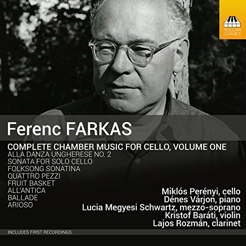 A black-and-white CD cover featuring a man's portrait with text overlay listing musical compositions.