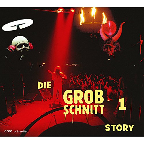 "Album cover with a band performing on stage under red lights and skull masks."