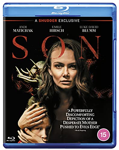 "Blu-ray case with a black cover featuring a woman holding a child."