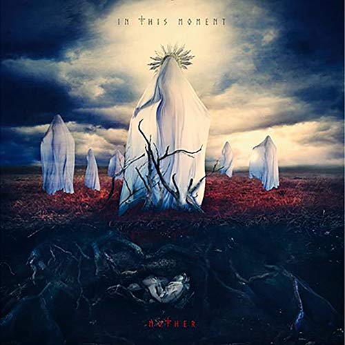 Vinyl album cover featuring a surreal, dark landscape with hooded figures and twisted roots.