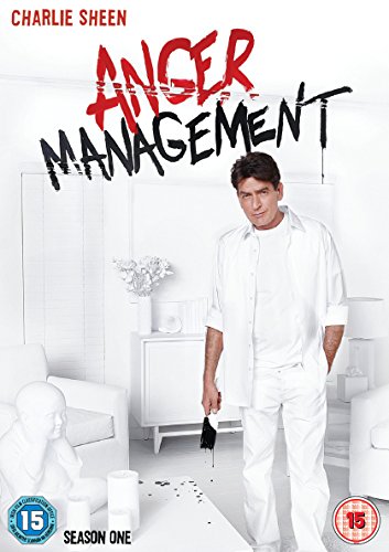 DVD cover for "Anger Management" featuring Charlie Sheen in a white room, holding a shoe.