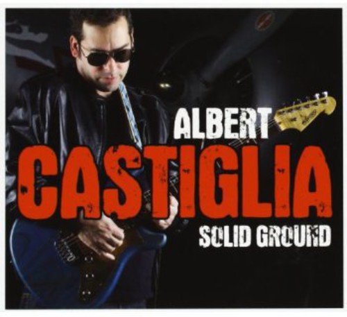 "Album cover with man holding blue guitar, wearing sunglasses and leather jacket."
