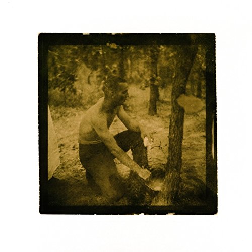 A sepia-toned vinyl record sleeve featuring a shirtless man chopping wood.
