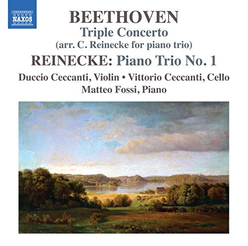 "CD cover with landscape painting and text listing Beethoven and Reinecke musical compositions."