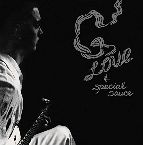 A man holding a guitar, with "G. Love & Special Sauce" written beside him.