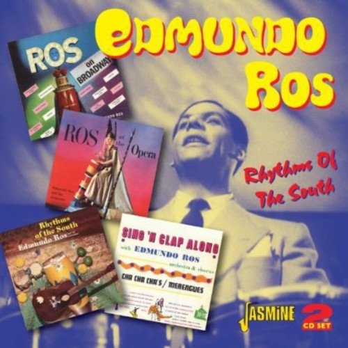 Edmundo Ros CD collection cover featuring a man in a white shirt and blue tie.