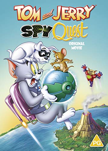 "Tom and Jerry Spy Quest DVD cover featuring cartoon cat and mouse in spy attire."