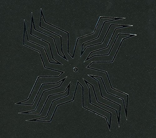 A black CD with a stylized, symmetrical, eight-pointed star design cut out in the center.