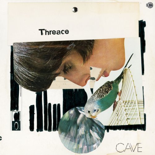 "Album cover with a woman and a parakeet in a cage."