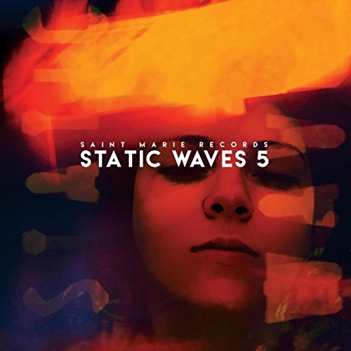 "Album cover with a woman's face and abstract orange and red shapes."