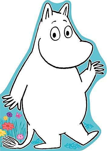 The image shows a cartoon character, likely Moomin, standing in a field of flowers.
