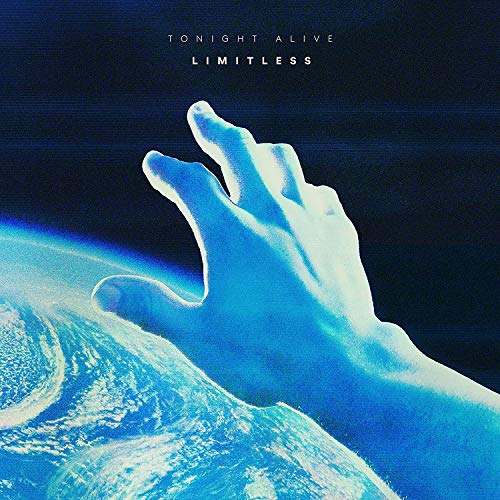 A hand reaching toward a blue planet, with "Tonight Alive Limitless" text above.