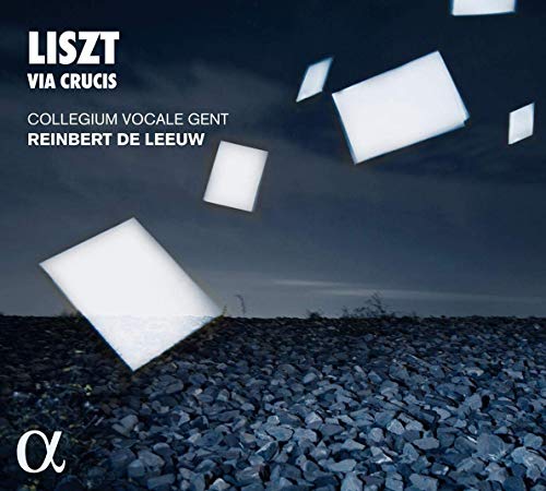 "CD cover with white squares floating above rocks, dark background, and white text."