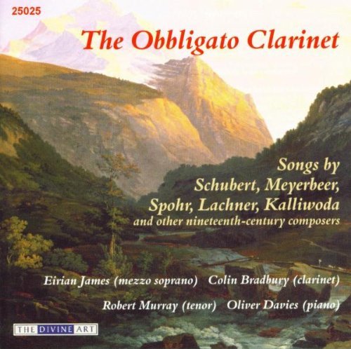 "Album cover with mountain landscape, titled 'The Obbligato Clarinet' with artist names."