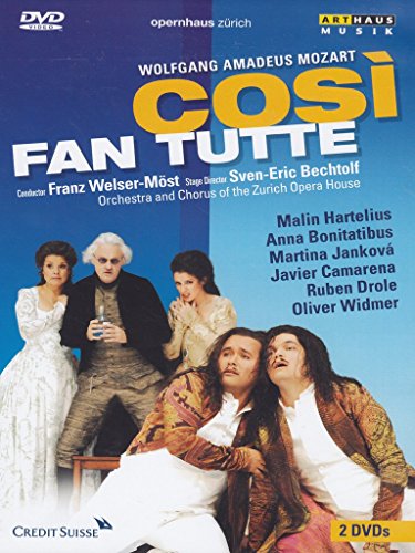 DVD cover for "Cosi Fan Tutte" featuring four people in 18th-century attire.