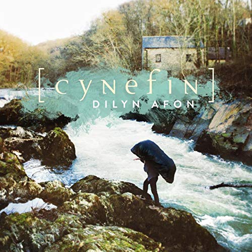 Album cover with a person holding an umbrella on a rocky riverbank.