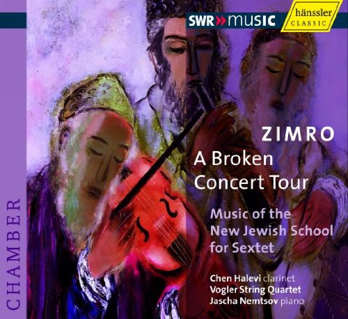 A CD cover featuring an abstract illustration of three men playing string instruments.