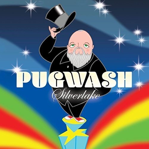 A cartoon man in black coat and hat on a blue pedestal, with "Pugwash Silverlake" text.