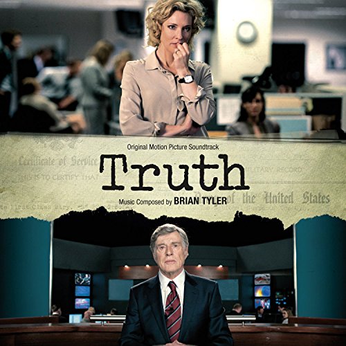 "CD cover with two newsroom scenes and 'Truth' title, composed by Brian Tyler."