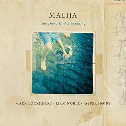 "CD cover with a person kicking water, on a textured, beige background."