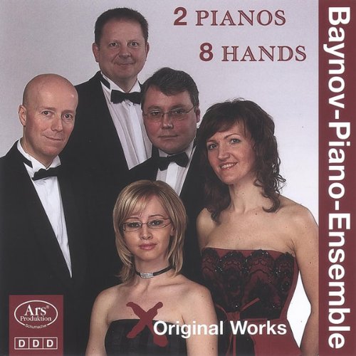 "CD cover featuring five musicians, three men in tuxedos, and two women in formal dresses."