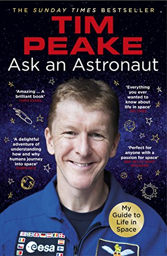 "Book cover featuring Tim Peake in a blue ESA jacket against a starry space background."
