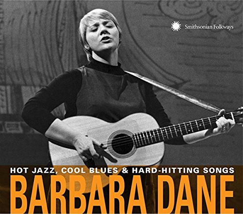 "Album cover featuring black and white photo of Barbara Dane playing guitar, with orange text."