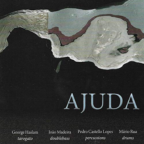 "CD cover with abstract painting and 'AJUDA' text on black background, listing musician names."