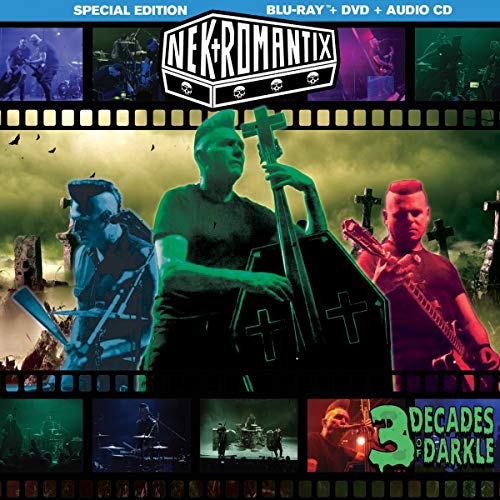 A green vinyl record cover featuring the band Nekromantix and the text "3 Decades of Darkle".