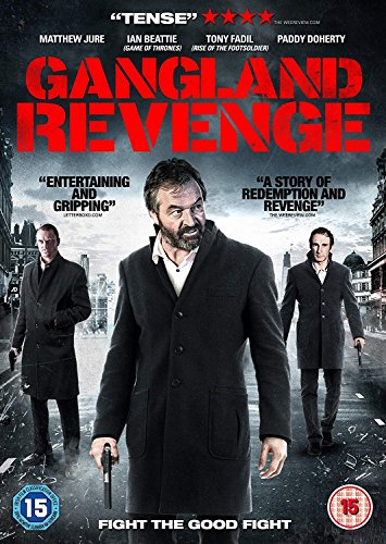 DVD cover for "Gangland Revenge" featuring a man holding a gun, with two men behind him.