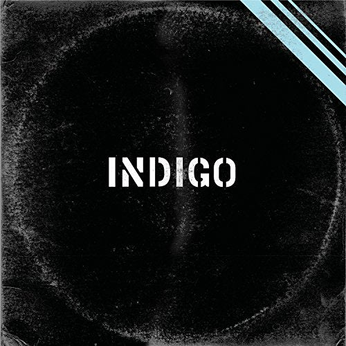 Black vinyl record sleeve with "Indigo" in white text and light blue diagonal stripes.