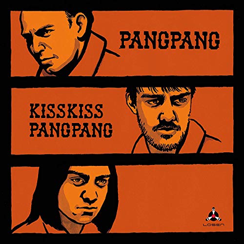 "CD cover with three orange panels featuring stylized portraits and text 'Pangpang Kisskiss Pangpang'."