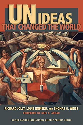 The image depicts a book cover featuring men building a globe.