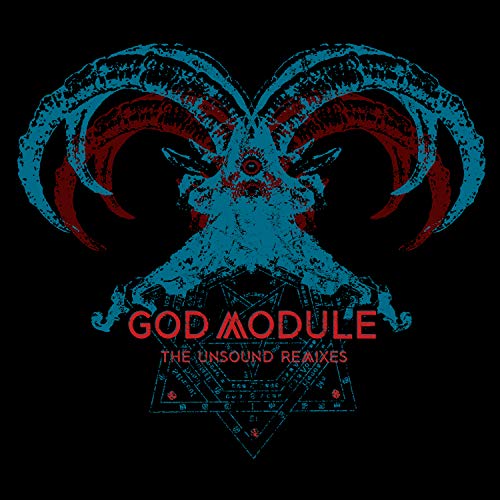 "Album cover with a stylized goat head and geometric symbol on a black background."