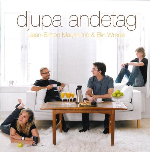 "Album cover featuring four people in a bright white living room with text."