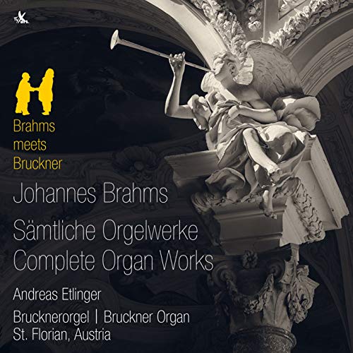 CD cover with angel statue and text "Johannes Brahms Complete Organ Works" in white.