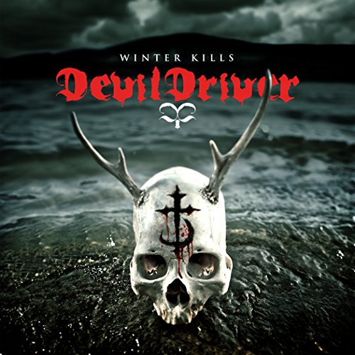 "Skull with antlers and cross in water, with 'DevilDriver' and 'Winter Kills' text."