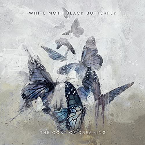 "Album cover featuring multiple dark blue butterflies on a light gray background."
