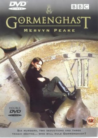 DVD cover for Gormenghast featuring a man sitting in a stone structure.