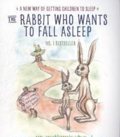 "The Rabbit Who Wants to Fall Asleep" book cover featuring two rabbits and a winding path.