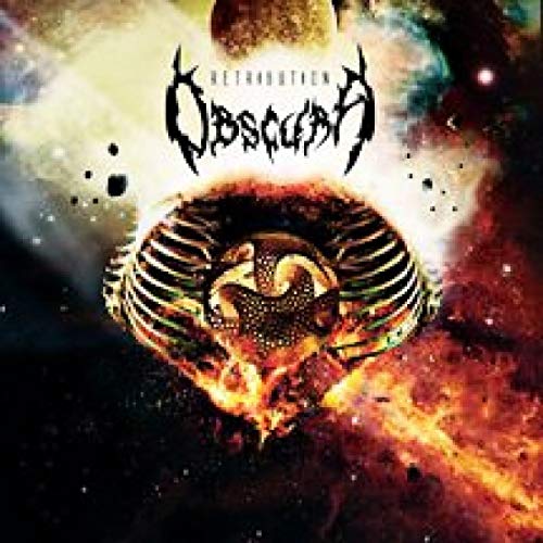 The alt text for the image is: "Trilobite fossil exploding in space with 'Obscura - Retribution' text."