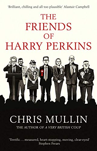 "Book cover of 'The Friends of Harry Perkins' featuring a black and white cartoon illustration."