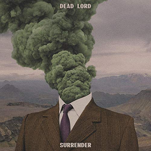 Album cover: suited man with green smoke for a head, against a mountainous landscape.
