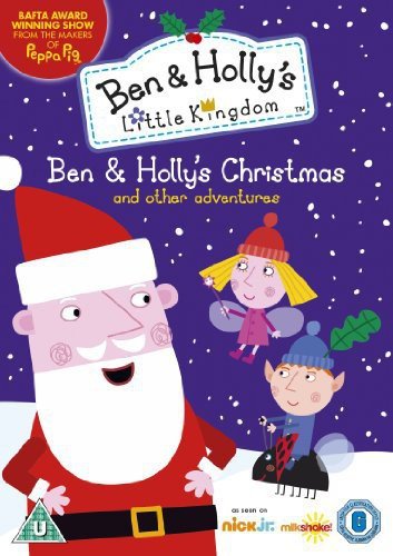 "Ben and Holly's Christmas DVD cover featuring Santa Claus and cartoon children on a purple background."