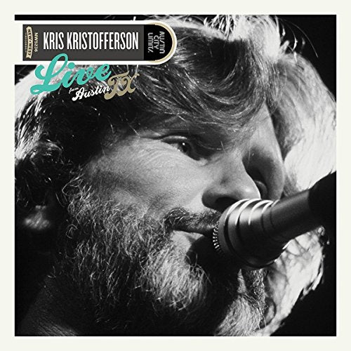 Black and white album cover featuring Kris Kristofferson singing into a microphone.