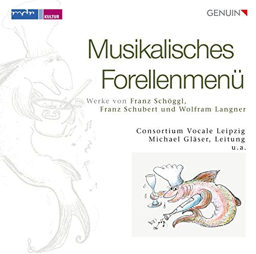 "CD cover with a cartoon trout and musical notes on a white background."